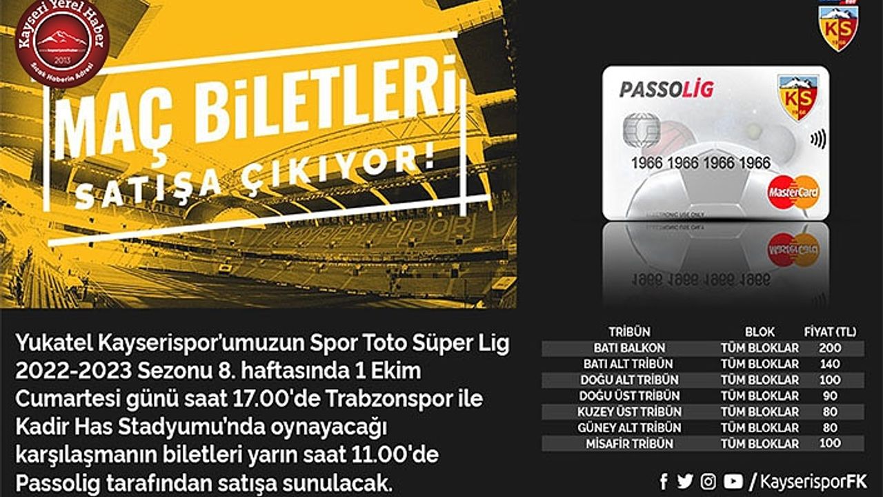 Kayserispor – Trabzonspor Maç Bileti Satışa Çıktı