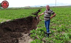 YAĞMUR TARLALARI BÖYLE ETKİLETİ; 2,5 KM YARIK