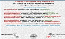 Kayseri’de yol durumu: Bazı güzergâhlar tır ve çekici trafiğine kapalı