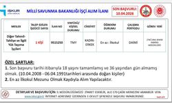 Kayseri 2’nci Ana Bakım Fabrika Müdürlüğü’ne 1 kişilik daimi işçi alınacak