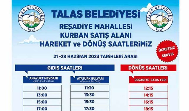 Talas Belediyesi’nden kurban satış alanına ücretsiz servis