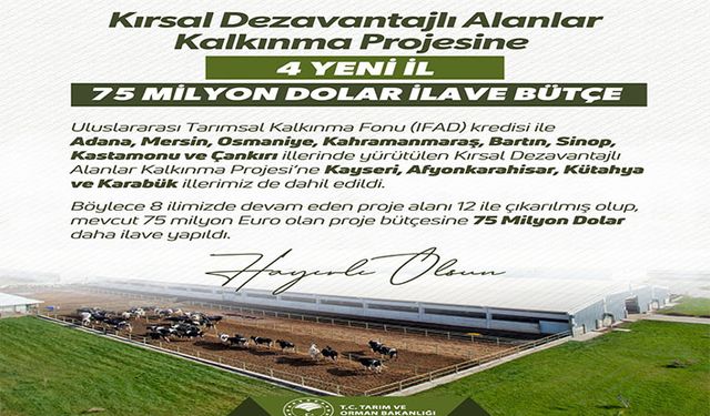 Kırsal dezavantajlı alanlar kalkınma projesi'ne Kayseri ve 4 yeni il dahil edildi