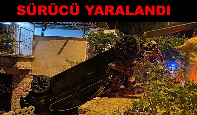 Otomobil müstakil evin bahçesine uçtu