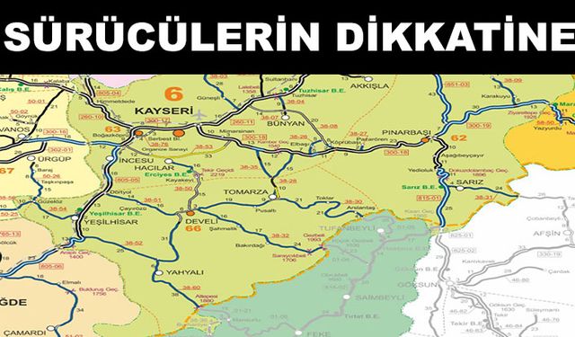 Kayseri’de yol çalışması yapılan yollar