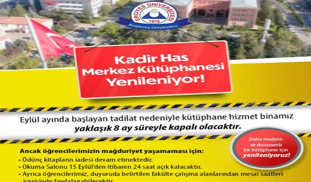Kadir Has Kütüphanesi 8 ay boyunca kapalı olacak