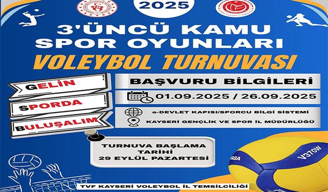 3’üncü Kamu Spor Oyunları Voleybol Turnuvası için başvurular başladı