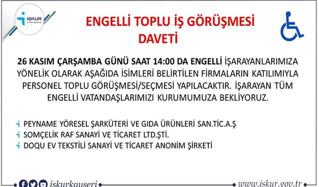 Engelli vatandaşlar içn toplu iş görüşmesi gerçekleşecek