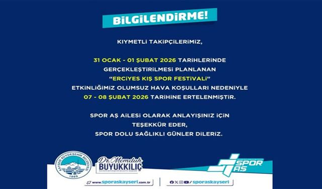 Erciyes Kış Spor Festivali ertelendi