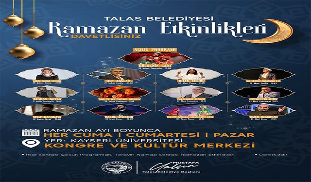 Talas’ta Ramazan ayında çeşitli etkinlikler düzenlenecek