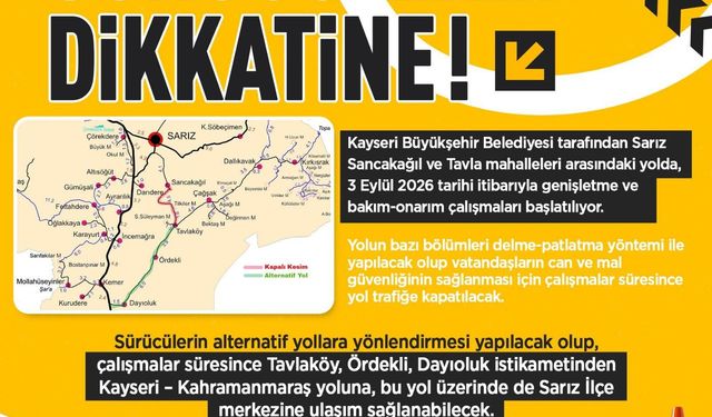 Sarız’da Bazı Mahallelerde Yollar trafiğe Kapatılacak