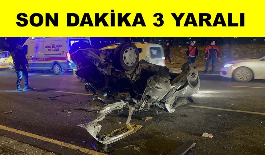 Karşı şeride geçen otomobil ticari taksi ile çarpıştı