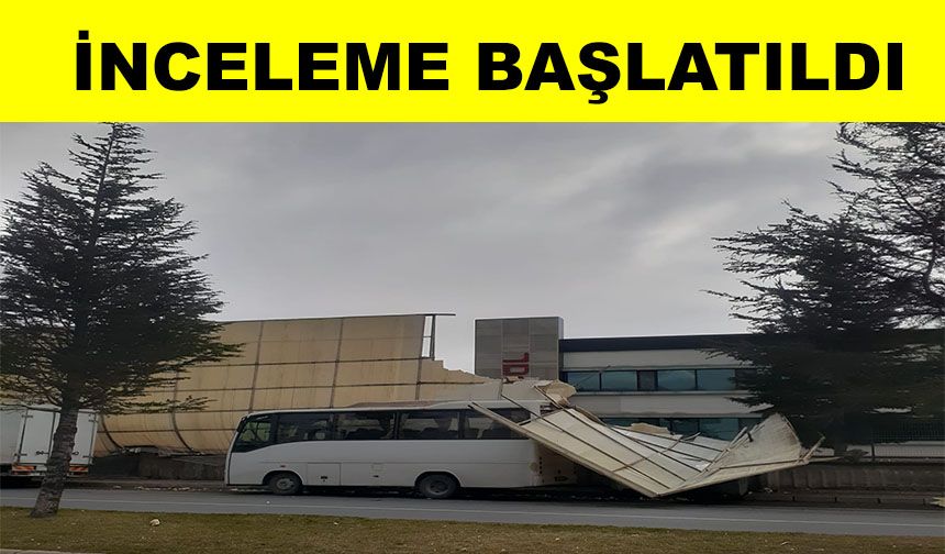 Şiddetli rüzgar fabrikanın otopark tentesini yerinden söktü