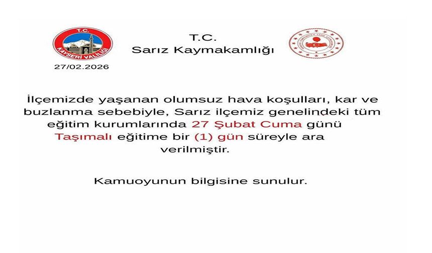 Sarız'da taşımalı eğitime 1 gün ara