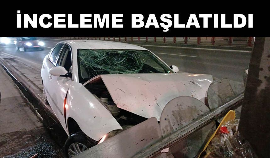 Kontrolden çıkan otomobil, tabela direğine çarptı