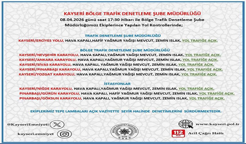 Kayseri ve ilçelerinde yollar açık